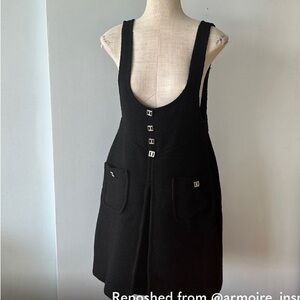 Vintage 1960s black overall dress, buttons, size large